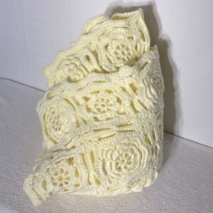 Vintage Handmade Cream Crochet Lace Granny Square Flower Afghan Blanket